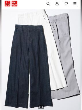 Denim wide leg pleated trousers tailored workwear 70s 100% cotton